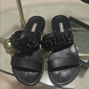 Chain-Embellished Black Sandals